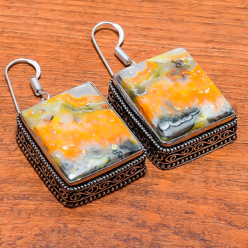 Boho Silver Earring Gift Idea Top Quality Bumblebee Gemstone Handmade Vintage Earring 925 Sterling Earring Yellow Stone Earring