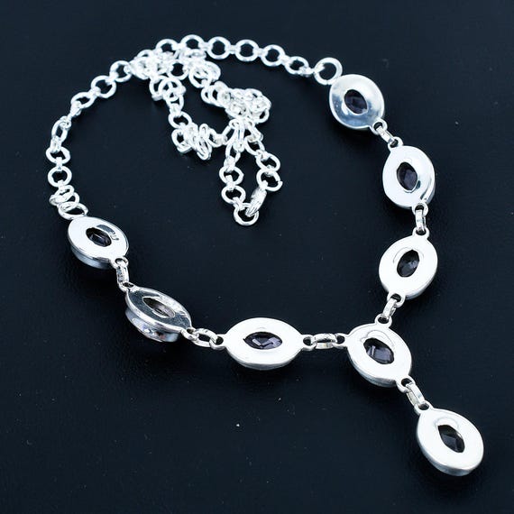 Collier Pendentif En Argent 925 Et Onyx Bleu – Fait Main, Réglable 45 Cm (neuf)