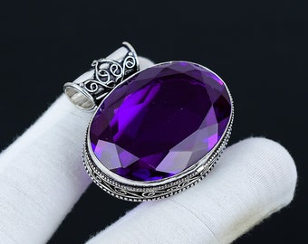 Amethyst Pendant, 925 Sterling Silver Pendant, Handmade Jewelry Pendant, Antique Pendant, Amethyst Gemstone, Purple Pendant, Gift For Mom