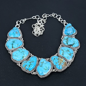 Türkis Edelstein handgemachte 925 Sterling Silber Schmuck Set Halskette, einzigartige Form Türkis antike Türkis Armband-Halskette
