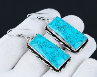 Turquoise Earring, 925 Sterling Silver Earring Beautiful Gemstone Turquoise Cabochon Earring Birthday Earring Gift For Her Earring For Women