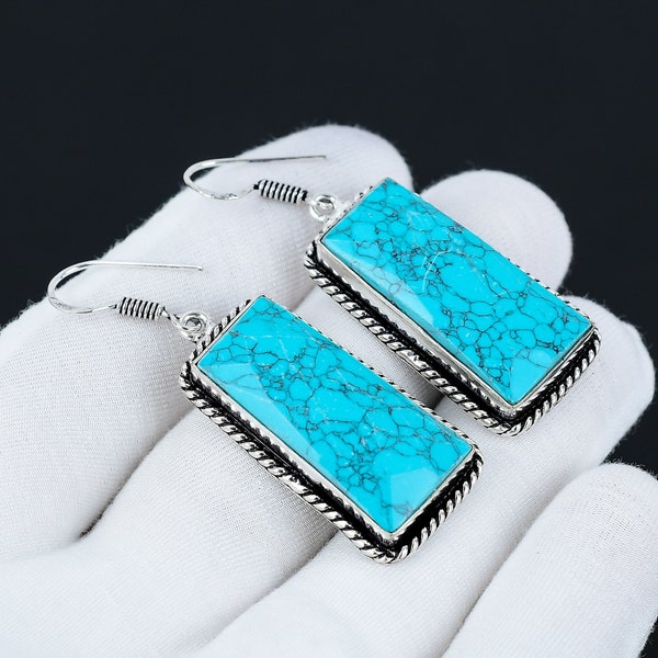 Turquoise Earring, 925 Sterling Silver Earring Beautiful Gemstone Turquoise Cabochon Earring Birthday Earring Gift For Her Earring For Women