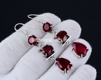 Orecchino in argento sterling 925 con pietre preziose granato rosso Pietra preziosa Orecchini in argento sterling massiccio 925 Orecchini con pietre preziose per donne con granato rosso per lei