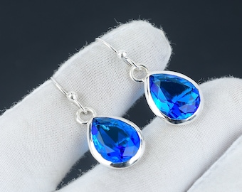 London Blue Topaz Earring, 925 Sterling Silver Earring Beautiful Gemstone Cabochon Stone Earring Birthday Earring Gift For Her For Women