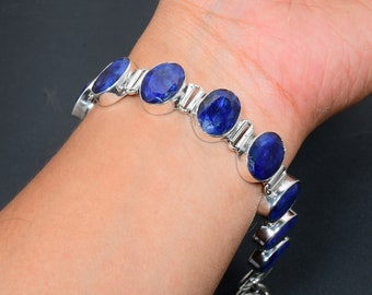 Burmese Sapphire Bracelet Burmese Sapphire Gemstone Handmade 925 Sterling Silver Bracelet Burmese Sapphire Bracelet For Gift For Mother