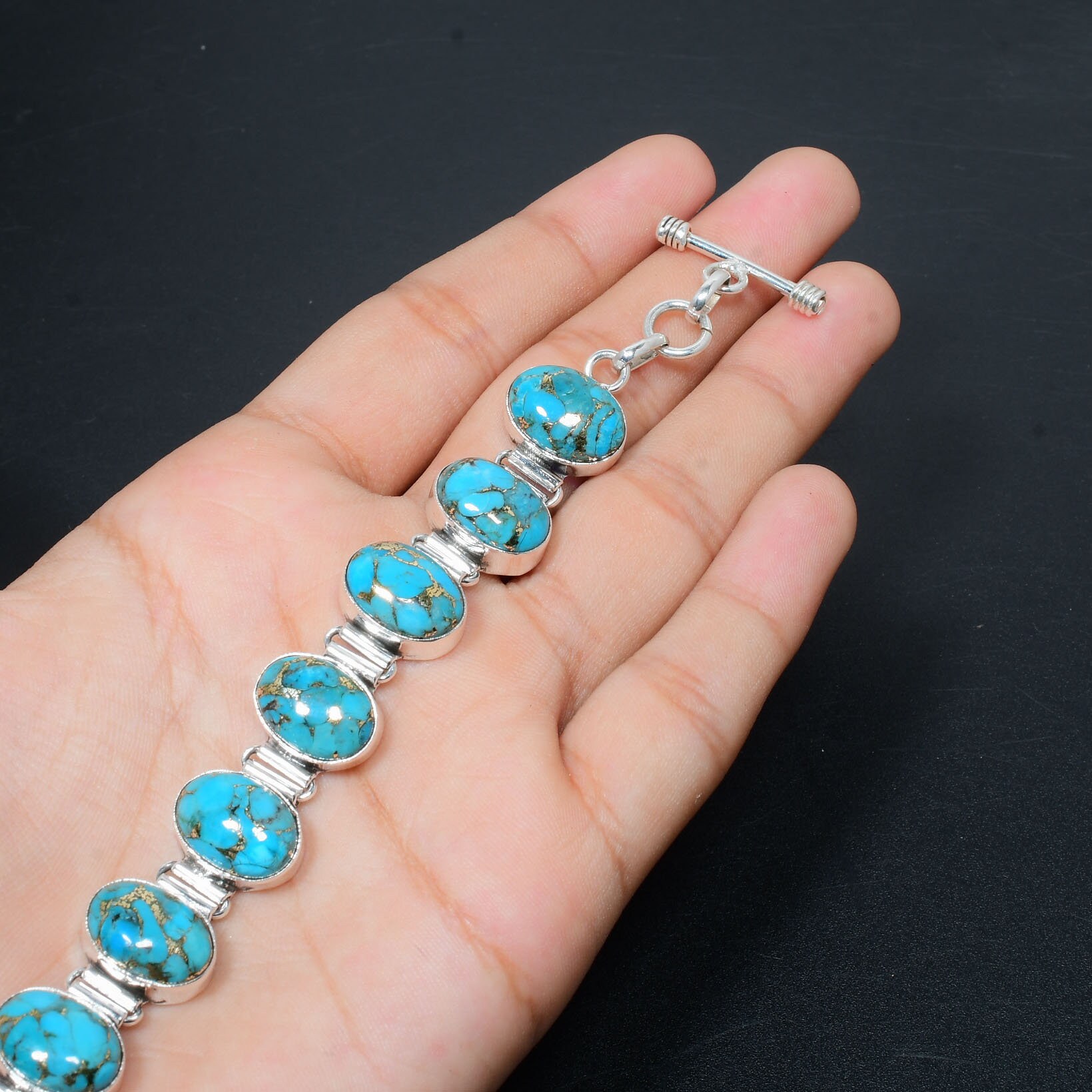 Copper Blue Turquoise Bracelet Copper Blue Turquoise Natural Etsy