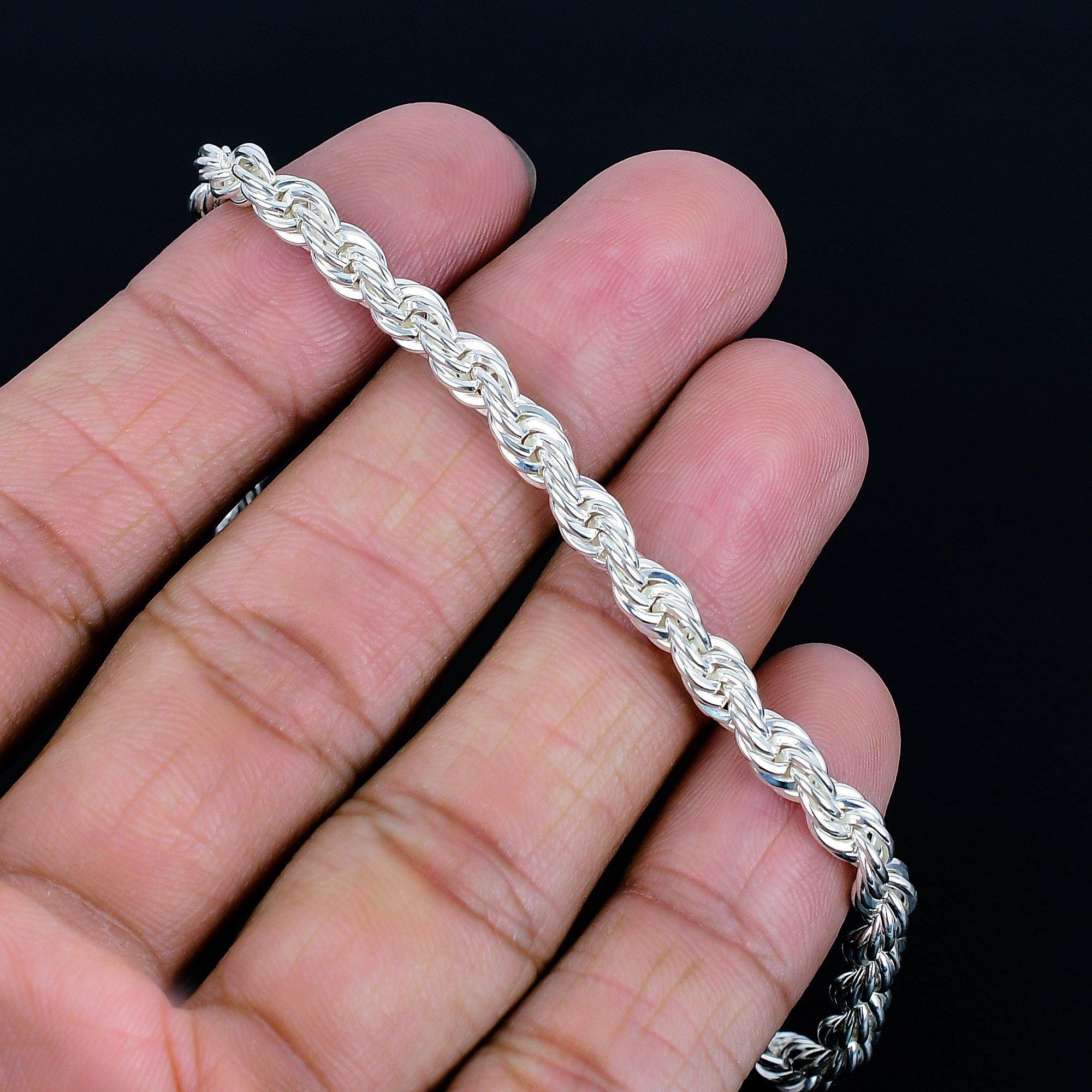 Chunky Sterling Silver Rope Chain Bracelet: Twisted Design, 5-10