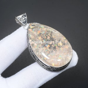Colgante de ópalo de fuego etíope, piedra preciosa de ópalo de fuego, hecho a mano, en plata de ley 925, para regalo de aniversario.