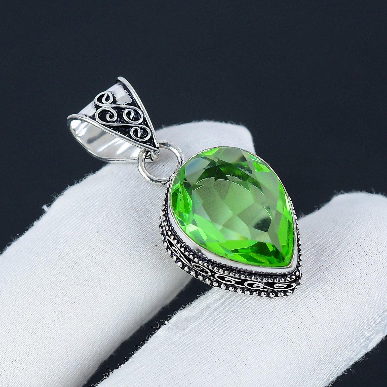 Green Amethyst Gemstone Pendant, 925 Sterling Silver Jewelry, Handmade Pendant, Party Wear Jewelry, Pendant For Women, Birthday Gift For Her