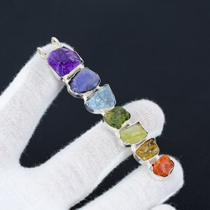 Handmade 7 Chakra Gemstone Pendant: 925 Sterling Silver Healing Necklace