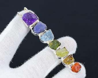 7 Chakras Steinheilung handgemachte Anhänger Halskette Schmuck mit echten rohen Edelsteinen, Solid 925 Sterling Silber Kette für Frauen Weihnachtsgeschenke