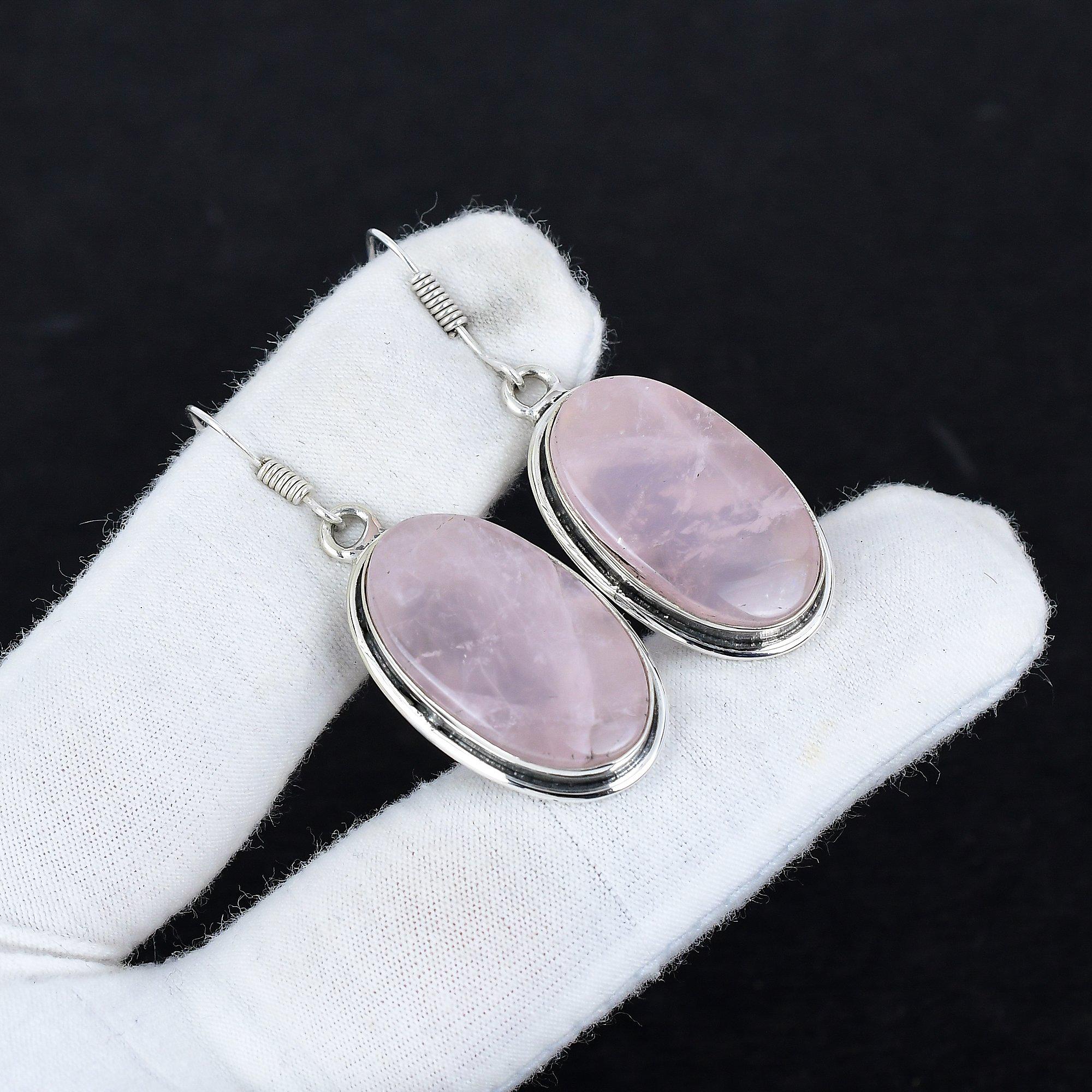 Rose Quartz Gemstone 6x8mm Stud Earrings – 925 Sterling Silver - Mama Rose Quartz Gemstone 6x8mm Stud Earrings – 925 Sterling Silver - Mama
