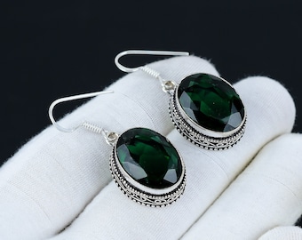 Green Tourmaline Earring, 925 Sterling Silver Earring, Handmade Silver Earring, Antique Earring, Green Tourmaline Gemstone, Gifts For Mother