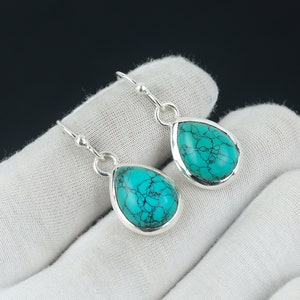 Turquoise Earring, 925 Sterling Silver Earring Beautiful Gemstone Cabochon Turquoise Stone Earring Birthday Earring Gift For Her For Women