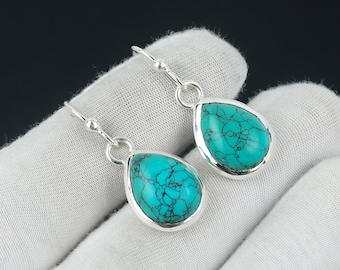 Turquoise Earring, 925 Sterling Silver Earring Beautiful Gemstone Cabochon Turquoise Stone Earring Birthday Earring Gift For Her For Women