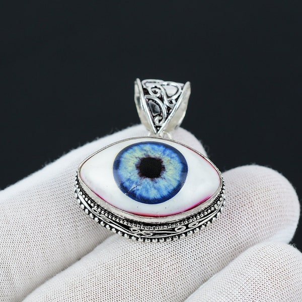 DARK BLUE Color Human Eye Pendant, 925 Sterling Jewelry Human Eye Pendant, Antique Eye Pendant, Réaliste Eye Pendant, Jewelry Unique Gift