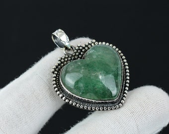 Colgante de aventurina verde, joyería de plata de ley 925, colgante hecho a mano, colgante de piedra preciosa en forma de corazón, regalos de Acción de Gracias, regalos de Navidad