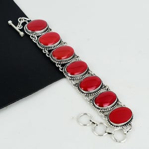 Vackert handgjort armband i 925 sterlingsilver med röd korall, unikt armband, bohemiska smycken för presenter, jubileumspresent för kärlek