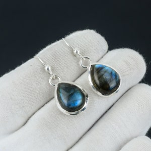 Blue Fire Labradorite Earring, 925 Sterling Silver Earring Beautiful Gemstone Cabochon Stone Earring Birthday Earring Gift For Her For Women