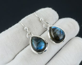 Boucle d'oreille labradorite de feu bleu, boucle d'oreille en argent sterling 925, belle pierre précieuse cabochon, boucle d'oreille d'anniversaire, cadeau pour elle pour femme