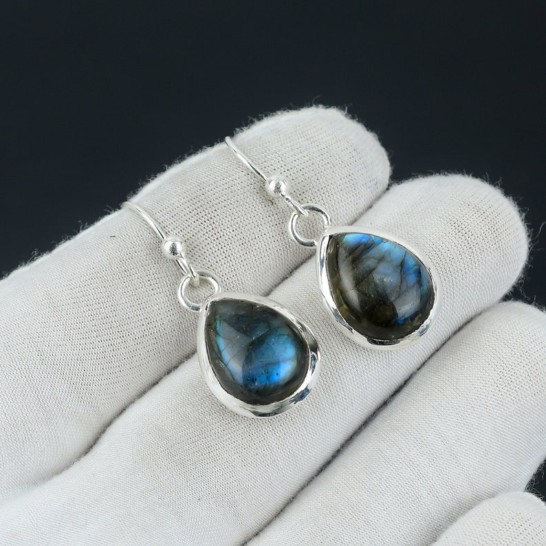 Blue Fire Labradorite Earring, 925 Sterling Silver Earring Beautiful Gemstone Cabochon Stone Earring Birthday Earring Gift For Her For Women Labradorite