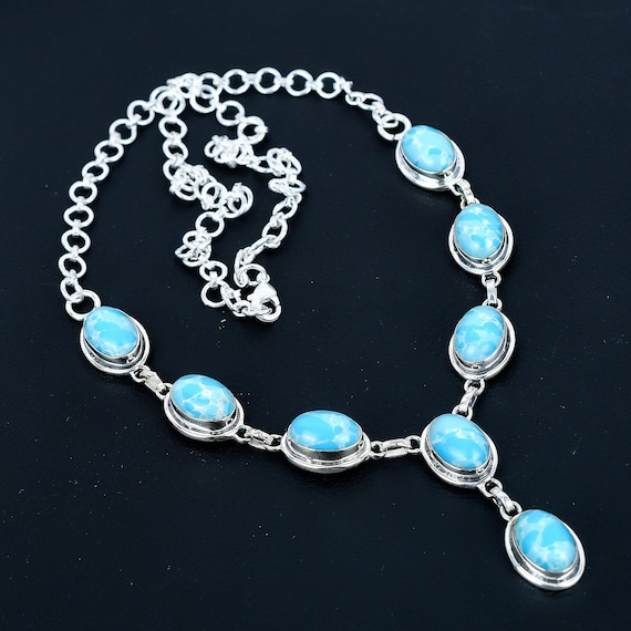Larimar Gemstone Handmade 925 Sterling Silver Jewelry Set Necklace, Antique Larimar Gemstone Necklace, Jewelry For Women, Necklace For Gifts