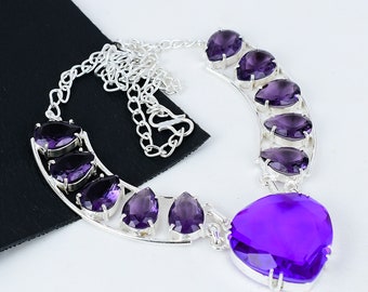 Alexandrite, Amethyst Gemstone Handmade 925 Sterling Silver Jewelry Necklace Alexandrite Stone Necklace Gifts For Mother Unique Gift For Her