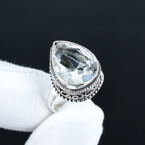925 sterlingzilveren ring met witte topaassteen | Druppelvormige edelsteenring | Handgemaakte boho-statementsieraden | Cadeau voor hem/haar | Herfsttrends 2025