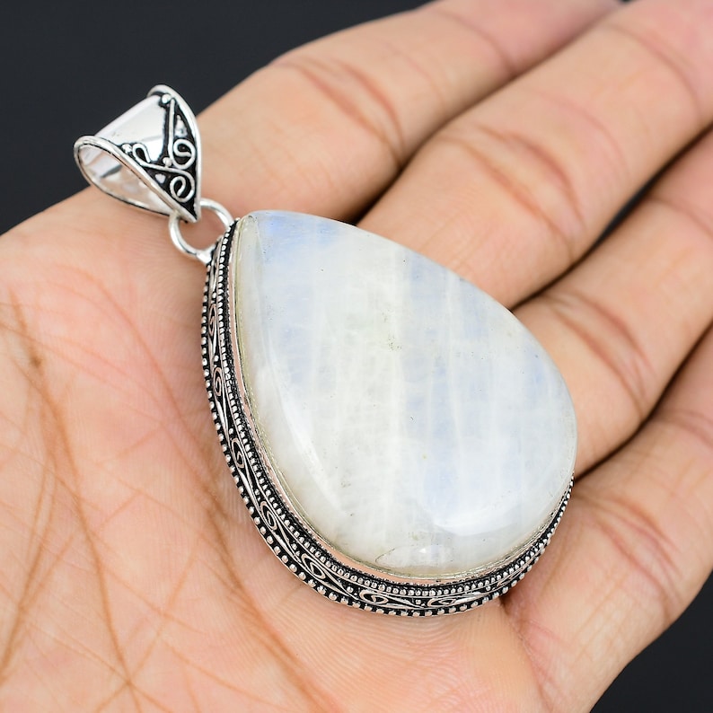 Rainbow Moonstone Gemstone Pendant Pendant 925 Sterling Silver Pendant Moonstone Pendant Jewelry Designer Pendant Antique Gemstone Pendant image 2