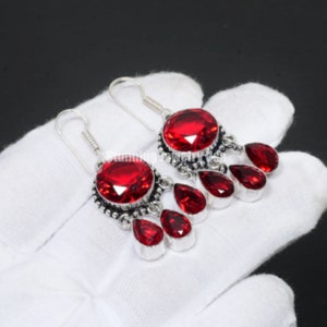 Red Garnet Gemstone 925 Sterling Silver Earring January Birthstone 925 Solid Sterling Silver Earring Garnet Women Gemstone Earrings For Her