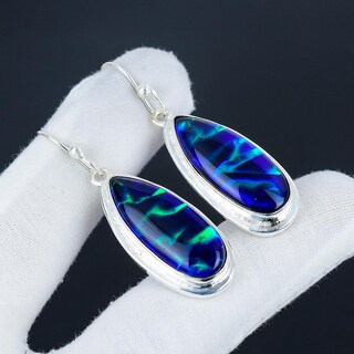 Orecchini Pendenti In Argento 925 Con Opale Blu - Gioielli Tondi Minimal, Regalo Di Anniversario