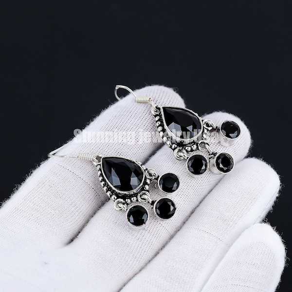 Black Spinel Top Quality Gemstone Earring, Pear Shape Cut Stone Silver Earring, 925 Solid Silver Earring, Gemstone Jewelry, Gemstone Earring