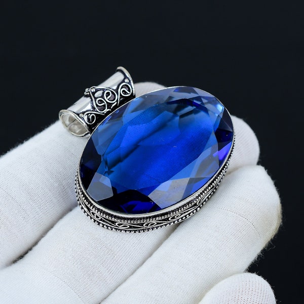 Colgante de topacio azul de Londres, colgante de plata de ley 925, colgante de joyería hecha a mano, colgante antiguo, colgante de piedra preciosa azul, regalo para mamá