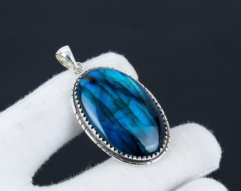 Colgante de labradorita azul, collar colgante de plata de ley 925, piedra preciosa de labradorita azul, colgante para regalos de Navidad, colgante para ella