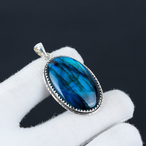 Blue Labradorite Pendant, 925 Sterling Silver Pendant Necklace, Blue Labradorite Gemstone, Pendant For Christmas Gifts, Pendant For Her