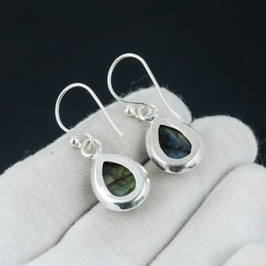 Blue Fire Labradorite Earring, 925 Sterling Silver Earring Beautiful Gemstone Cabochon Stone Earring Birthday Earring Gift For Her For Women image 4