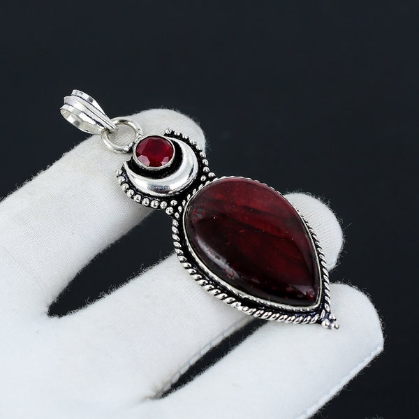 Red Labradorite, Ruby Pendant, 925 Sterling Silver Jewelry, Natural Labradorite Gemstone Pendant, Handmade Boho Jewelry, Christmas Gifts
