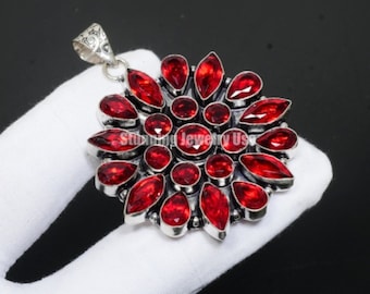 Red Garnet Gemstone Pendant Handmade Pendant Flower Shape Jewelry Pendant Christmas Day Gifts Halloween Jewelry Flower Pendants For Gift