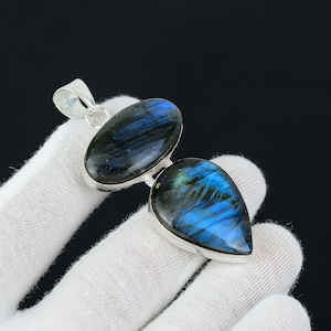 Blue Fire Labradorite Gemstone Handmade 925 Sterling Silver Pendant, Antique Blue Labradorite Jewelry, Women Jewelry Christmas Gifts For Her