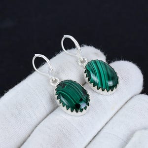 Natural Malachite Gemstone Handmade Earrings - 925 Solid Sterling Silver Dangle Earrings - Antique Boho Ethnic Jewelry - Birthday Gift