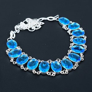 Swiss Blue Topaz Necklace 925 Sterling Silver Necklace Swiss Blue Topaz Gemstone Necklace Handmade Silver Swiss Blue Topaz Jewelry For Her