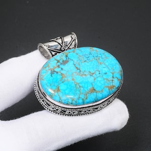 Big Natural Tibetan Turquoise Antique Pendant Turquoise 925 Sterling Jewelry Pendant Turquoise Antique Pendant For Mom Necklace For Gift