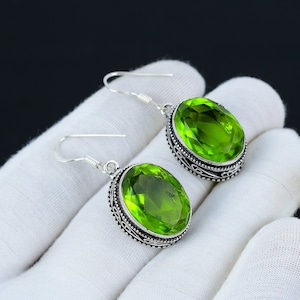 Peridot Earring, 925 Sterling Silver Earring, Handmade Earring, Antique Earring, Peridot Gemstone, Gifts For Mother, Peridot Jewelry For Her