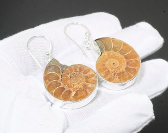 Ammonite Gemstone 925 Sterling Silver Earring Birthstone 925 Solid Sterling Silver Earring Ammonite Women Gemstone Ammonite Earrings For Her