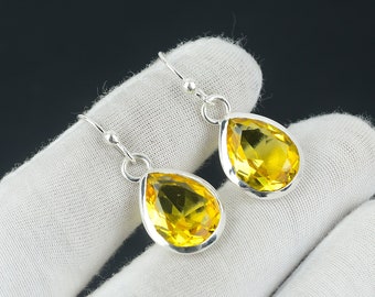 Citrine Earring, 925 Sterling Silver Earring Beautiful Gemstone Cabochon Stone Earring Birthday Citrine Earring Gift For Her For Women