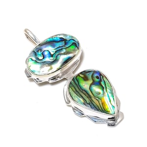 Abalone Shell Gemstone Handmade 925 Sterling Silver Pendant, Abalone Shell Double Gemstone Pendant, Thanksgiving Gifts, Christmas Gifts image 4