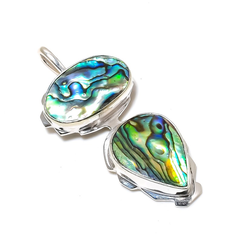 Abalone Shell Gemstone Handmade 925 Sterling Silver Pendant, Abalone Shell Double Gemstone Pendant, Thanksgiving Gifts, Christmas Gifts image 4