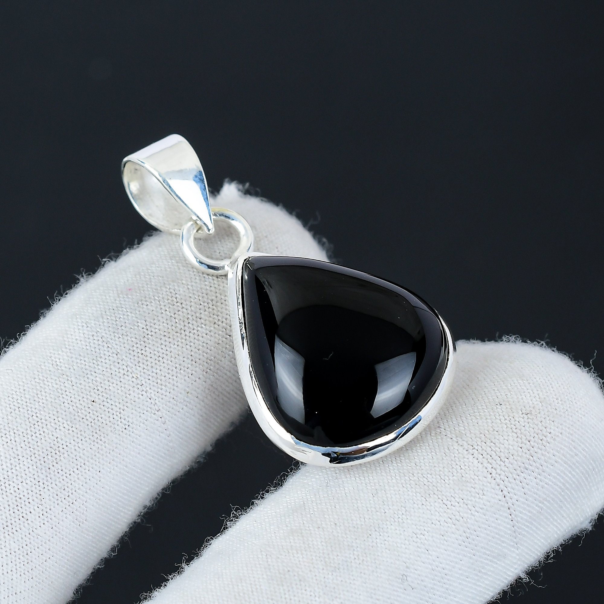 Black Onyx Natural Gemstone Handmade Larimar 925 Sterling Silver Pendant, Pear Black Onyx Gemstone Pendant, New Year Gifts, Gifts For Women