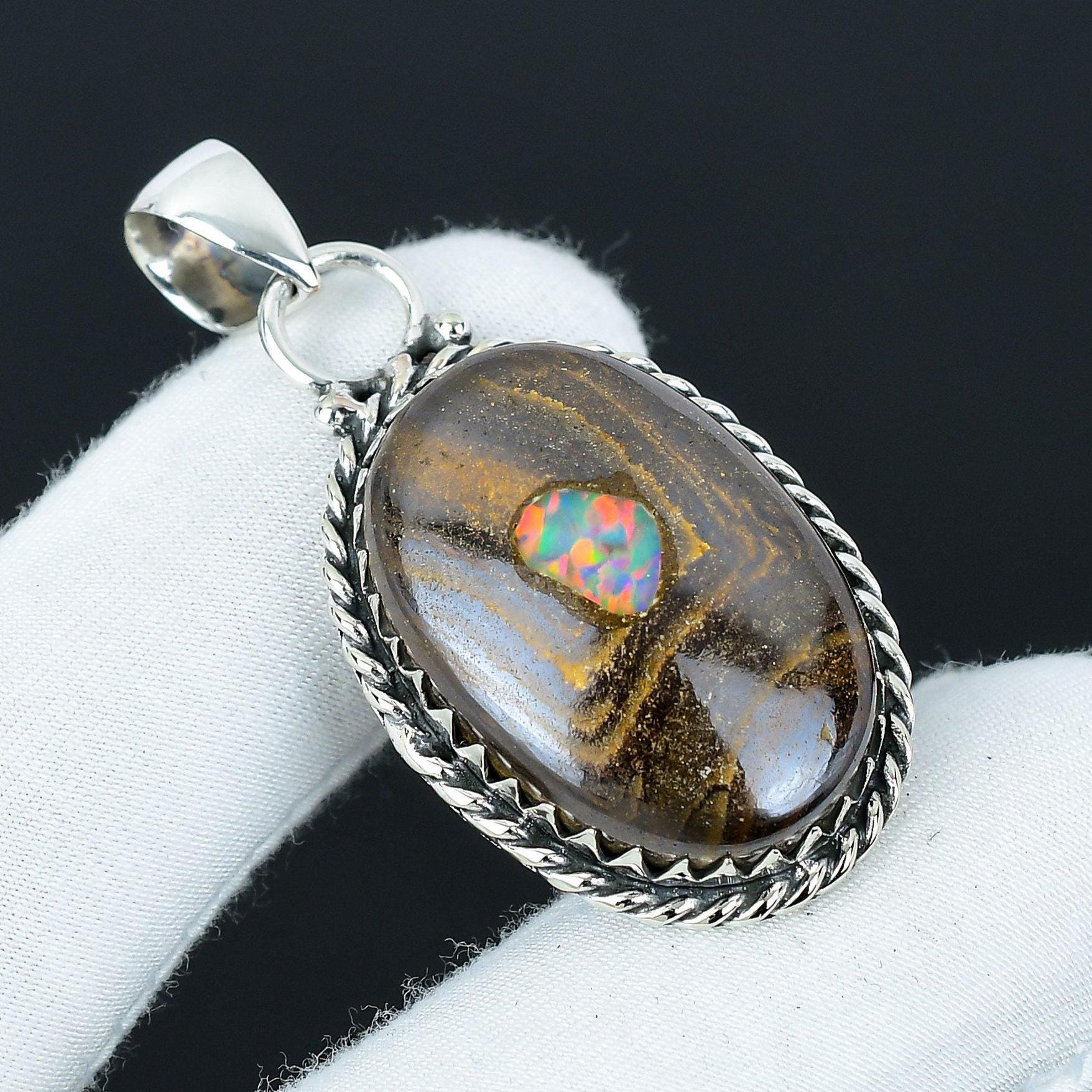Boulder Opal Gemstone Pendant 925 Sterling Silver Jewelry, Antique Pendant, Crystal Pendant Statement Jewelry Pendant For Wedding Gifts