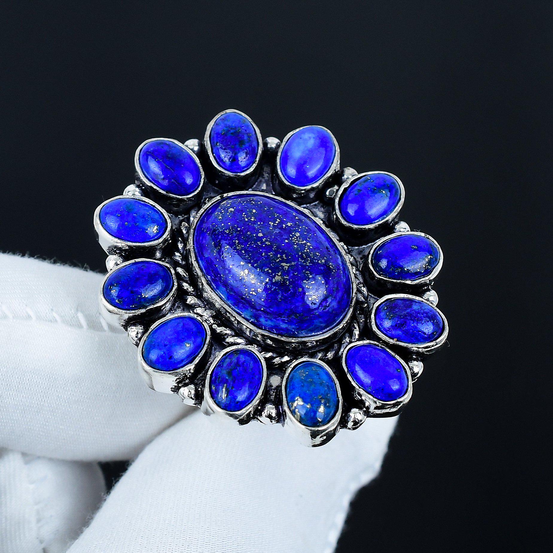 BIJOU ANCIEN : BAGUE ARGENT LAPIS-LAZULI TAILLE 16 - BIJOUTERIE ANCIENNE, MODÈLE T58 (OCCASION)